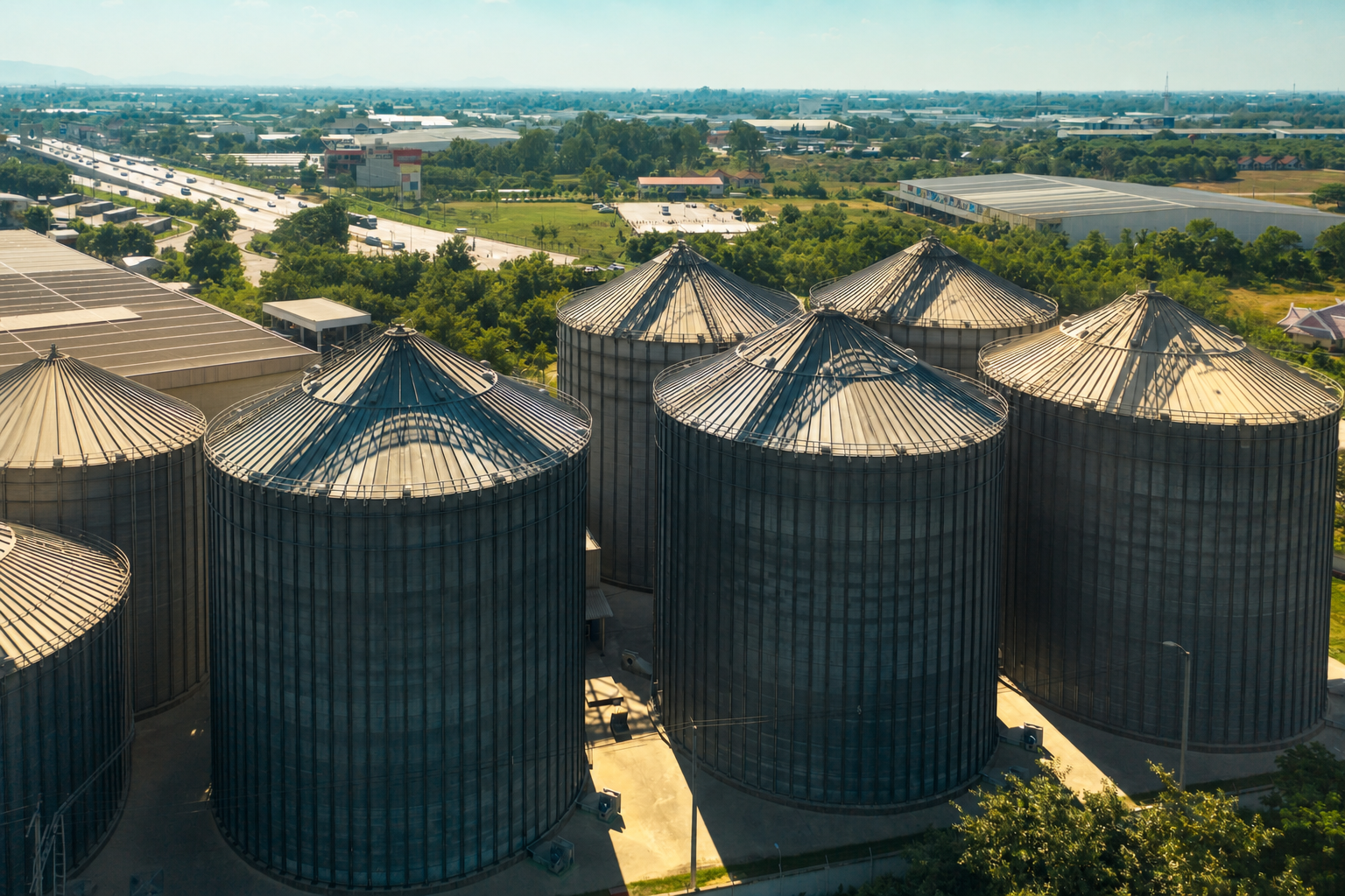 Grain storage silos and agricultural storage facilities
